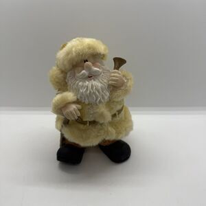 K's Collection Christmas Santa Figurine 5.5" Cane Bell Fur Trim Cream Color Suit